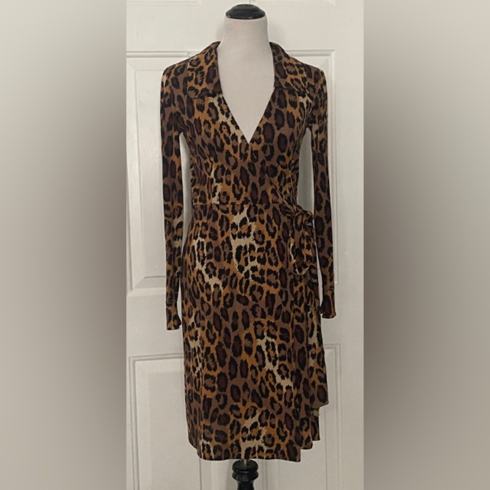 Diane Von Furstenberg DIANE Leopard Print Silk True Wrap Dress 4